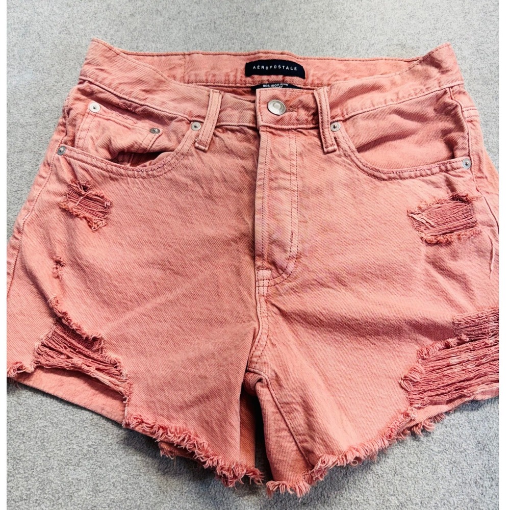 Aeropostale 90s High‎ Rise Distressed Denim Shorts Womens Size 6 Pink Coral